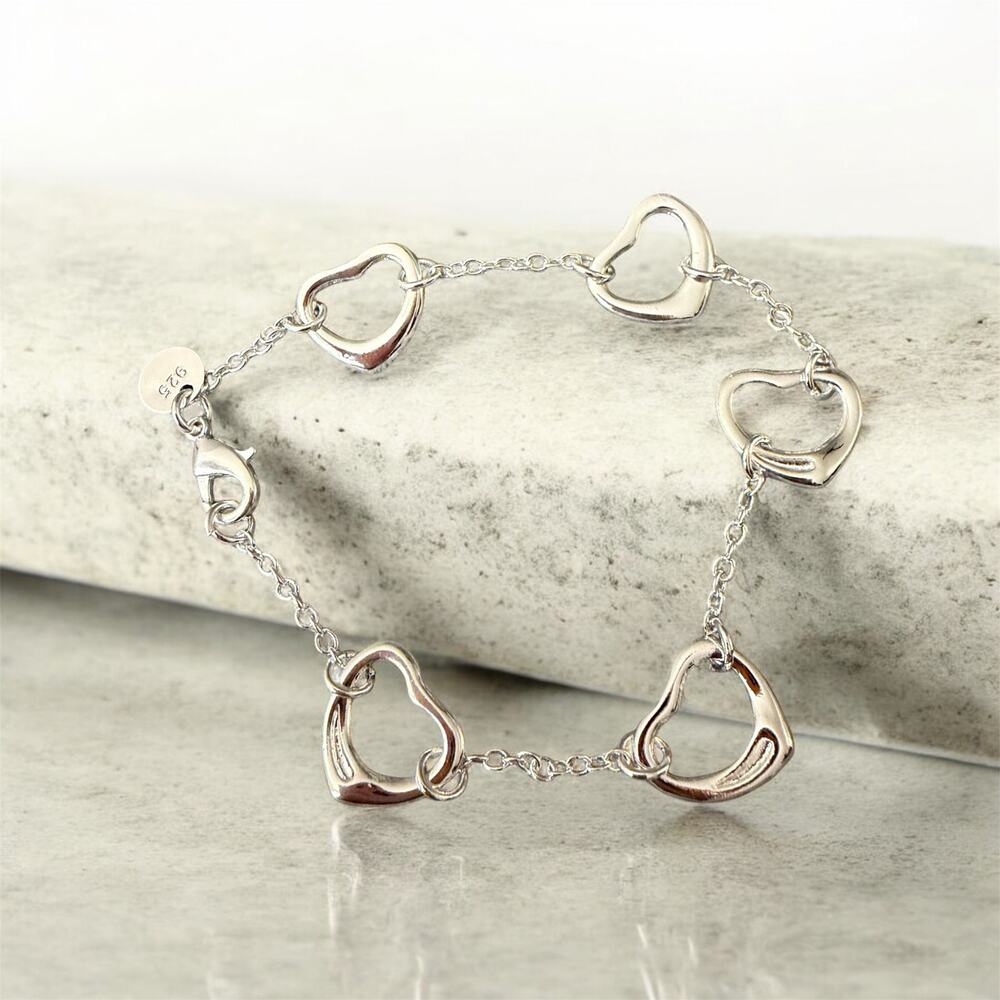 Heart Link Bracelet 7 inches 925 Sterling Silver color fashion bracelet